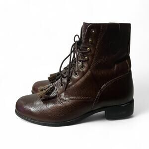 Ariat Womens Size 8 M Brown Leather Laces Kilt Ankle Cowboy Western Boots Used